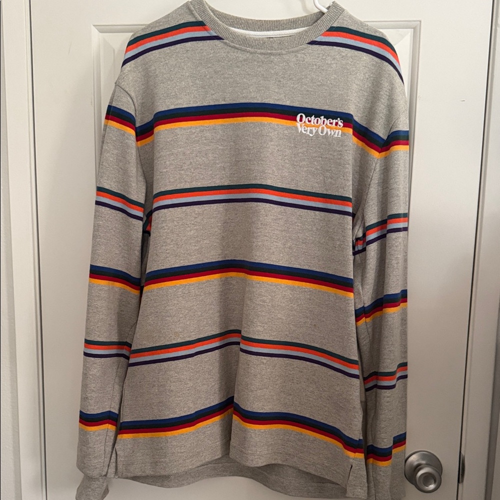Gray Striped Crewneck Sweater